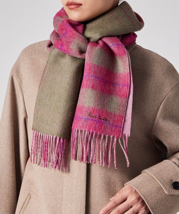 Paul Smith オンブレ リバーシブル チェック マフラー ピンク