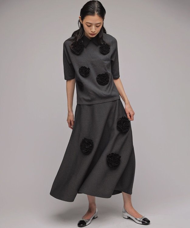 組曲 S 【組曲×setsuko sagittaire】ボンボンフラワーニット スカート グレー系