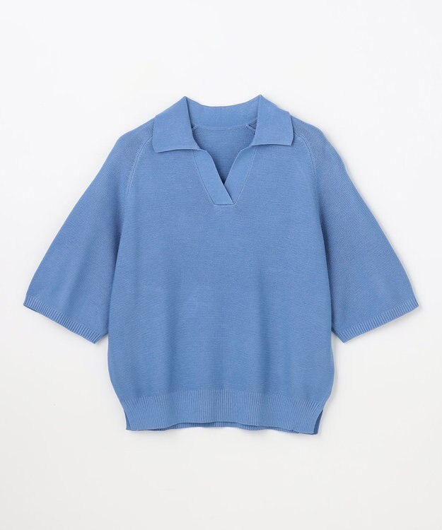 ANY L アクリルガーターポロ衿ニット ブルー