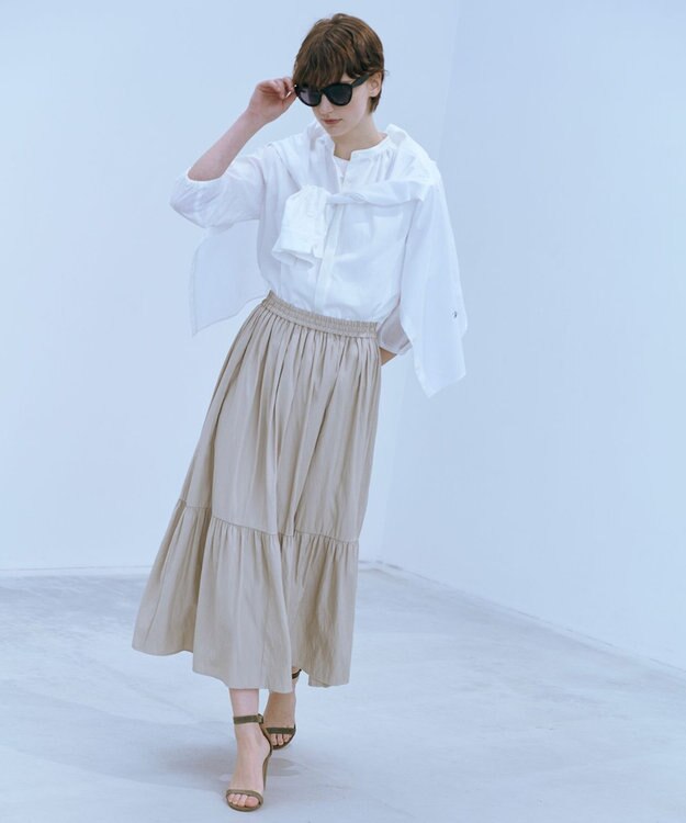 J.PRESS LADIES 【洗える】シャンブレーツイル ティアード スカート ベージュ系