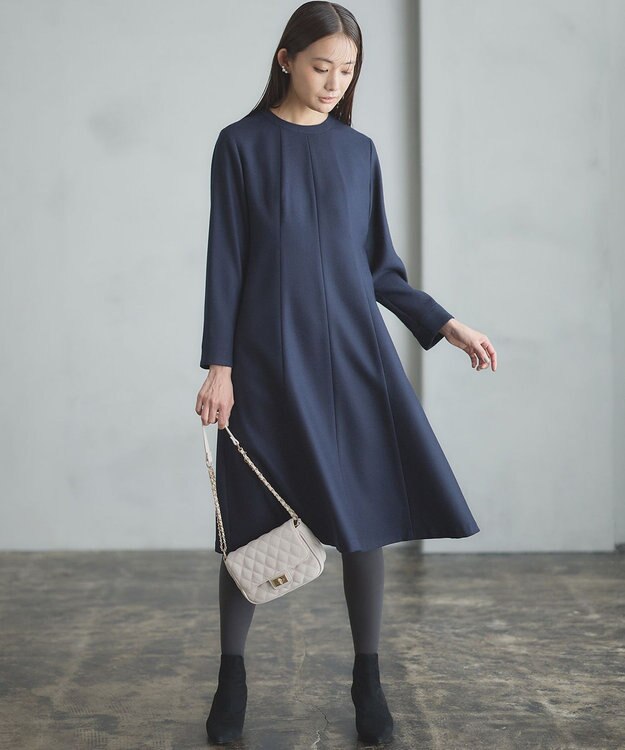 組曲 【WEB限定】ウールジョーゼット フレアワンピース ネイビー系