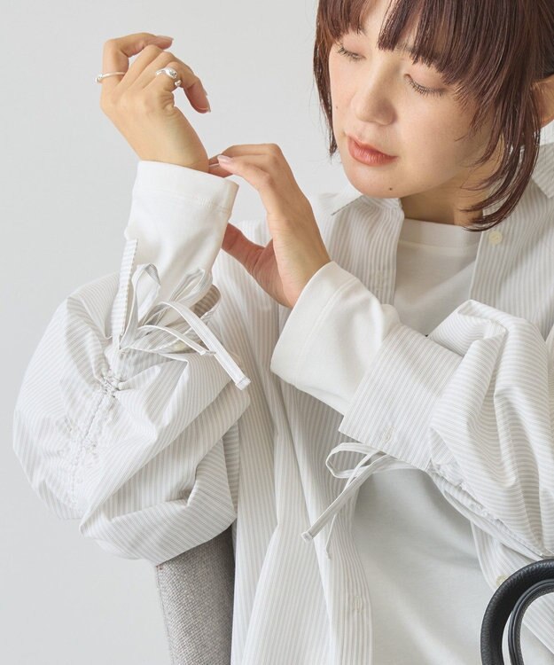 AMERICAN HOLIC 【イージーケア】バックギャザーリボンシャツ White