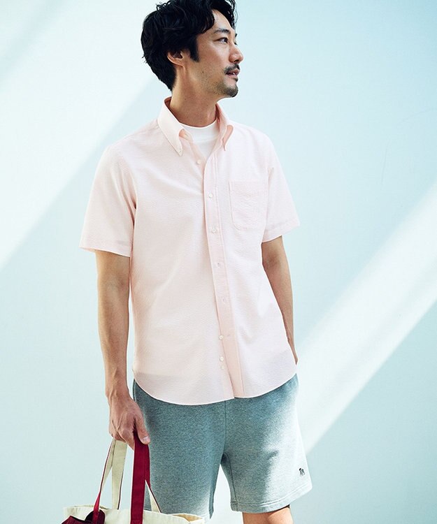 J.PRESS MEN 過酷な夏を乗り切るマストな1着！【 高通気性 / 軽量 / ノンアイロン / 撥水】【BEAT HEAT SYSTEM】半袖シャツ / B.D. ピンク系1