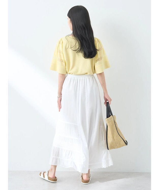 earth music&ecology フレア袖レースプルオーバー Light Yellow