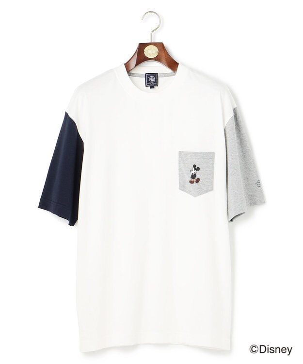 J.PRESS MEN 【DISNEY COLLECTION】【UNISEX】クレイジーパターンワンポイント Tシャツ / ミッキーマウス ホワイト系