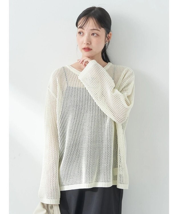 earth music&ecology ラメメッシュプルオーバー Ivory