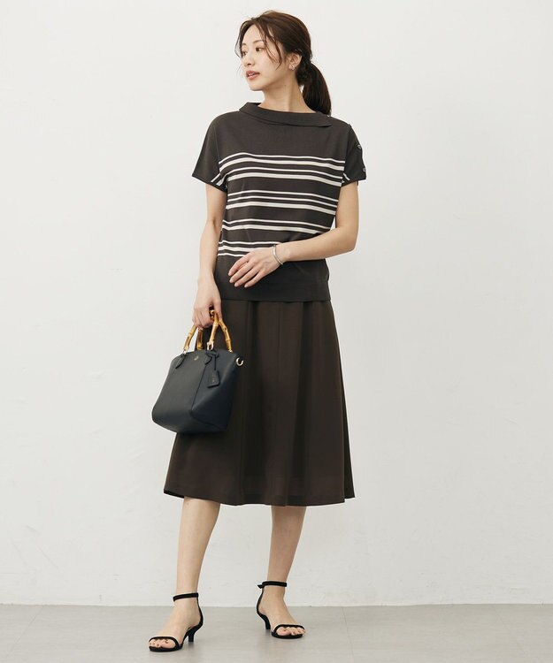 J.PRESS LADIES 【WEB限定カラーあり・洗える・抗菌防臭】COTTON POLYESTER ボーダー 襟付き ニット 【WEB限定カラー】ブラウン×グレージュ系