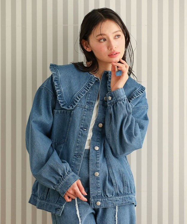 Green Parks ・ＤＯＵＢＬＥ　ＦＬＡＧＳ　フリルカラーＧジャン Indigo