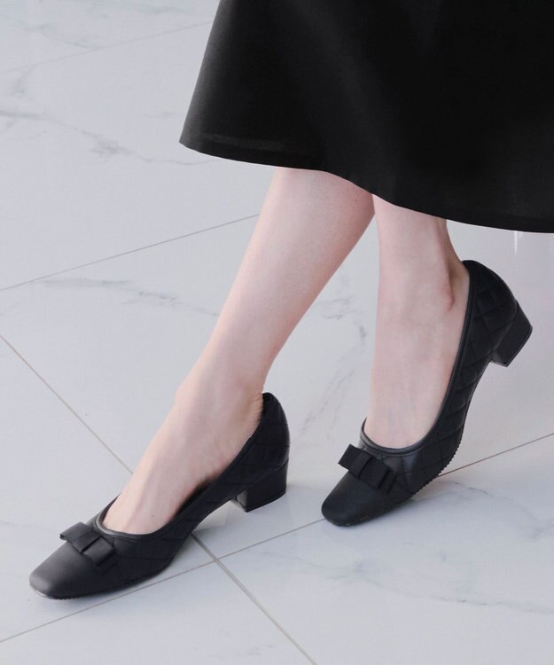 Tiaclasse 【安田美沙子さん着用・撥水】リボンキルティングパンプス　レインシューズ ブラック