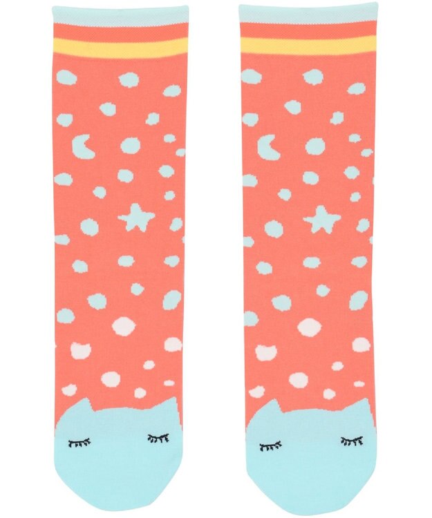 tsumori chisato SLEEP ソックス　星柄・ドット柄　ネコ顔　/ワコール　UEY516 ピンク