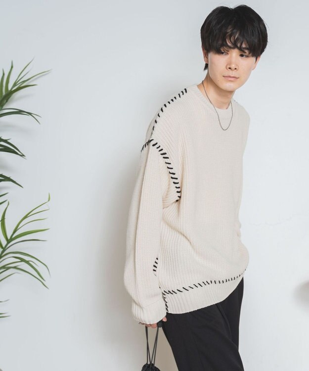 WEGO ハンドステッチプルオーバー ホワイトアイボリー