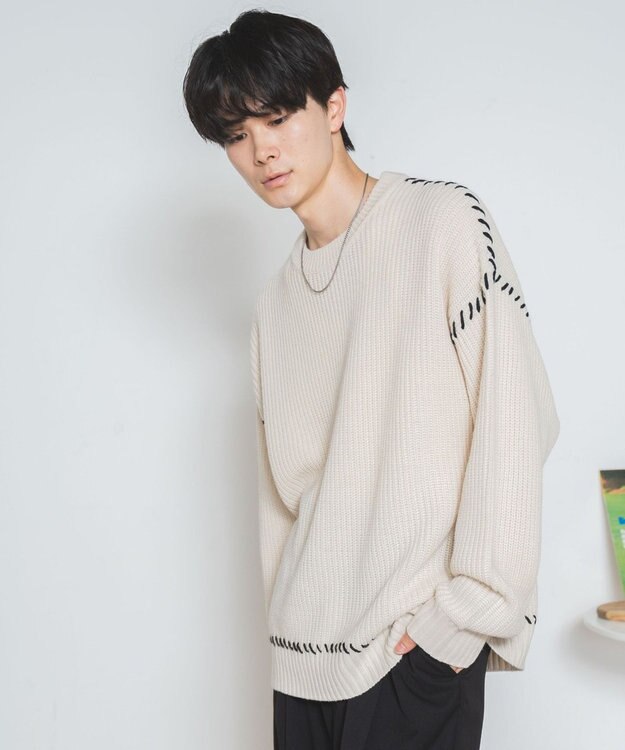 WEGO ハンドステッチプルオーバー ホワイトアイボリー