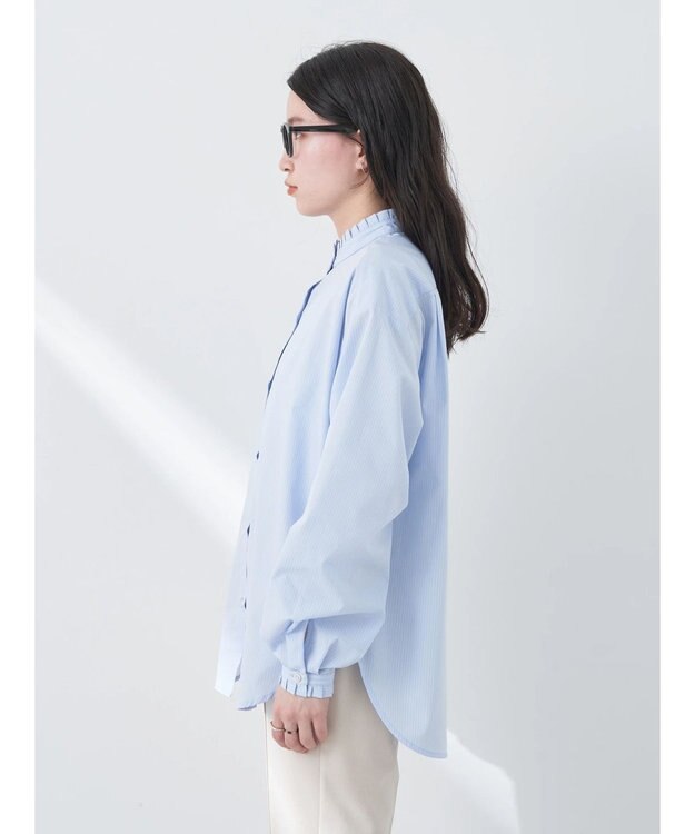 earth music&ecology Ｔ／Ｃ　スタンドフリルブラウス Stripe