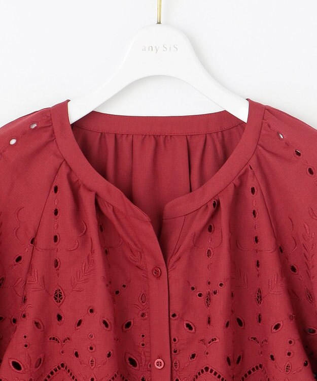 ANY SIS L 【洗える】カットワークエンブロイダリー ブラウス レッド