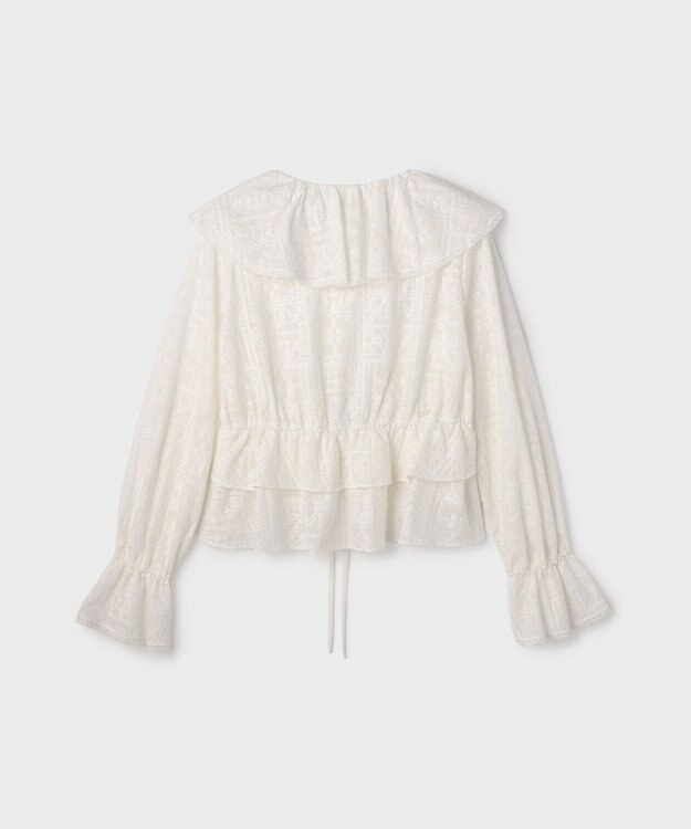 GRACE CONTINENTAL エンブロイダリーフリルブラウス ホワイト