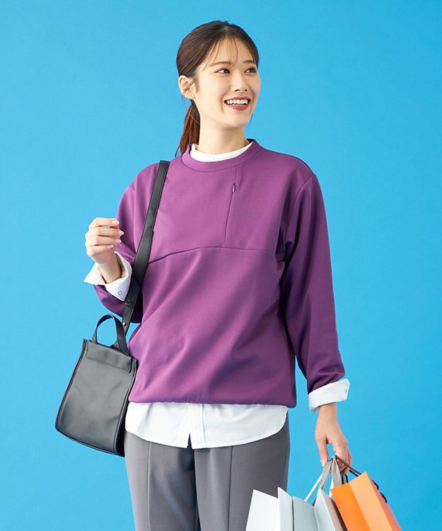 SHARE PARK LADIES 【UVカット・吸水速乾・ストレッチ・軽量・アンチピリング 】ダンボールクルーネックスウェット（S・Mサイズ） パープル系