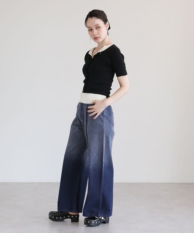 Green Parks ・Ｐｅｔｉｔ　Ｆｌｅｕｒ　バイカラーレイヤードニット Black