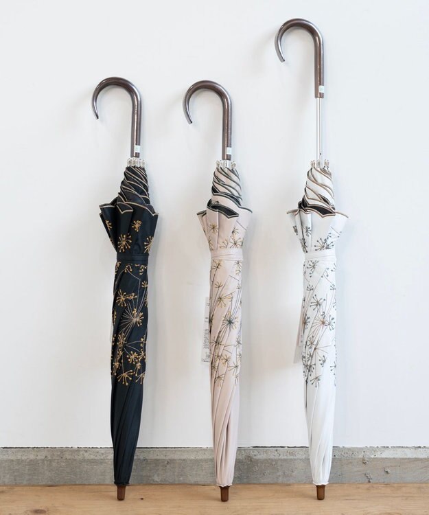 AND WOOL 〈一級遮光生地・晴雨兼用〉フェンネル刺繍の日傘 （長傘タイプ） ベージュ