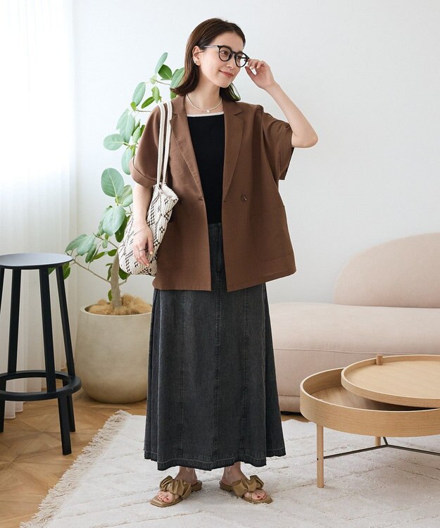 Green Parks ライトデニムサイドタックスカート Black