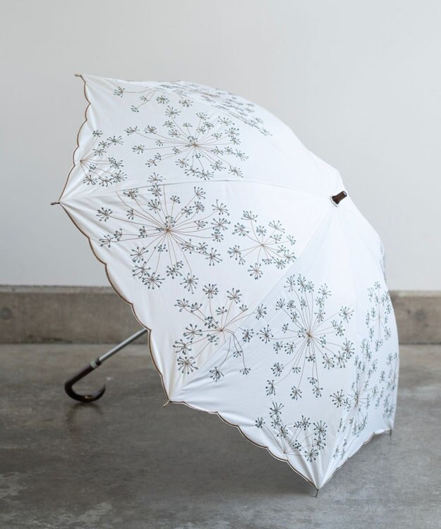 AND WOOL 〈一級遮光生地・晴雨兼用〉フェンネル刺繍の日傘 （長傘タイプ） ホワイト