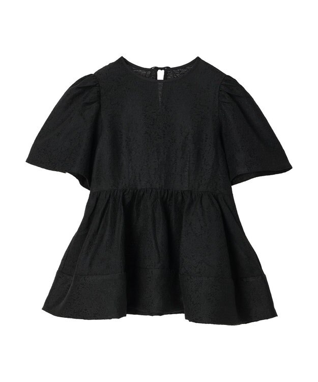 Green Parks パフスリーブジャガードペプラムブラウス Black