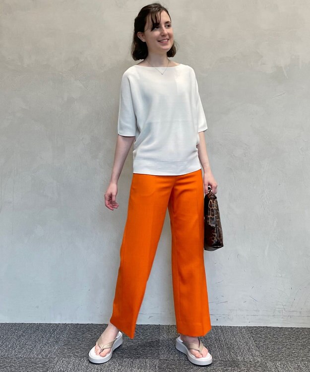 自由区 【洗える】コットンストレッチホールガーメント プルオーバー ニット ホワイト系