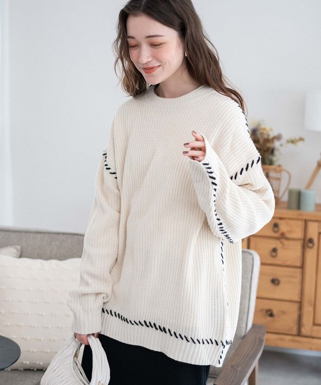 WEGO ハンドステッチプルオーバー ホワイトアイボリー