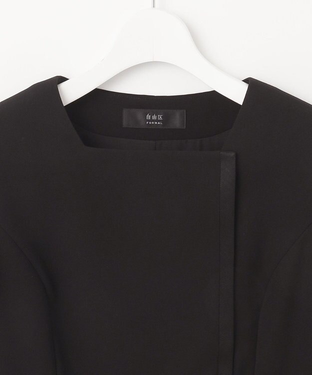 自由区 FORMAL 【ウォッシャブル対応】ドビーボーダーリボン ジャケット+ワンピース ブラック系