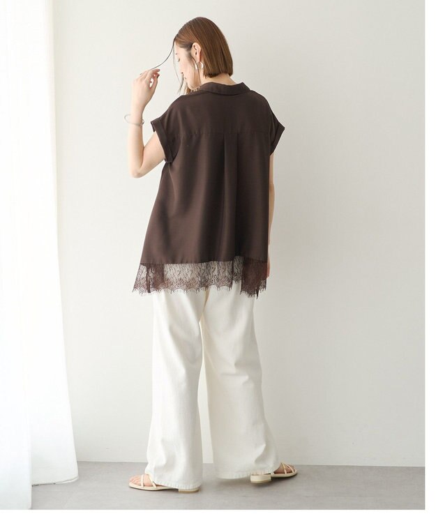 YECCA VECCA 裾レーススキッパーシャツ Brown
