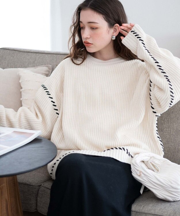 WEGO ハンドステッチプルオーバー ホワイトアイボリー