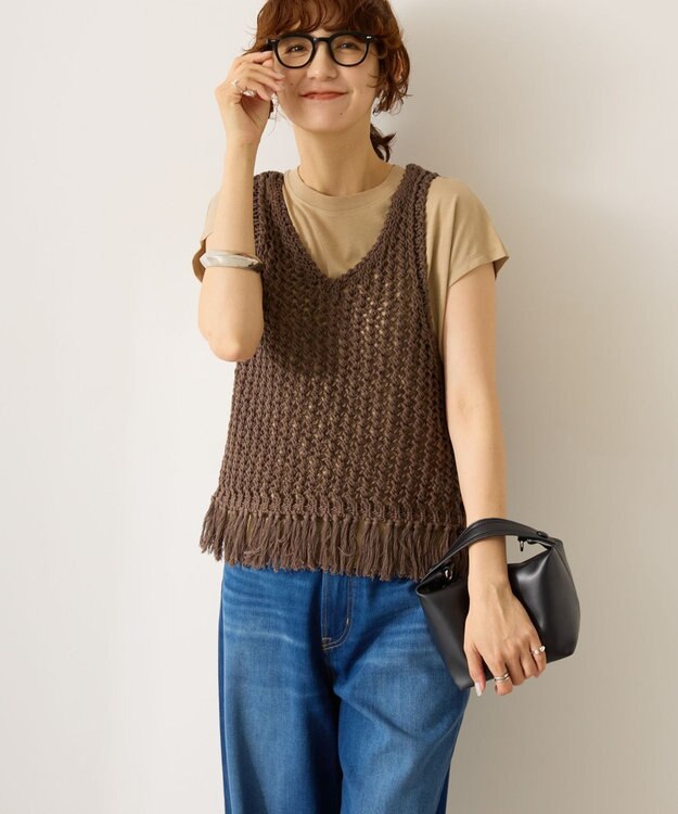 AMERICAN HOLIC 【前後2WAY】フリンジショートベスト Charcoal Gray