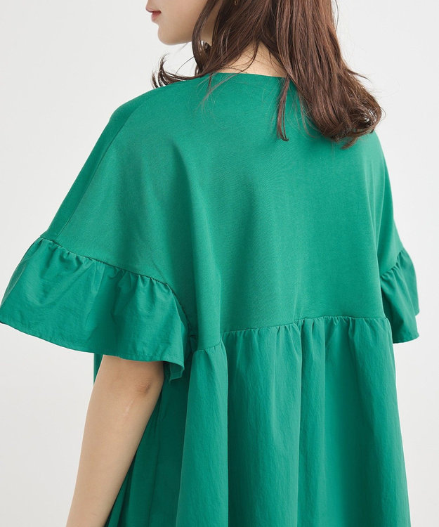 earth music&ecology 【接触冷感/洗濯機可】フリルドッキングポンチョＴ Green