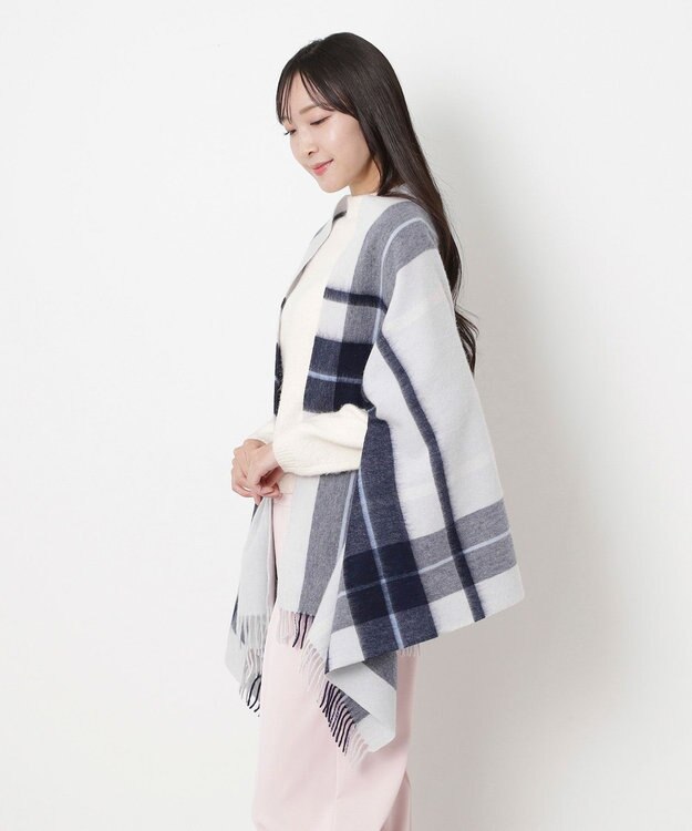 MOONBAT MACKINTOSH PHILOSOPHY(マッキントッシュ フィロソフィー）ウール100% 2WAYチェックポンチョストール ライトグレー