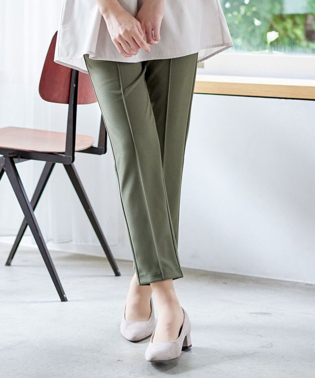 Tiaclasse 【安田美沙子さん着用・日本製・洗える】ジョーゼットピンタックテーパードパンツ カーキ