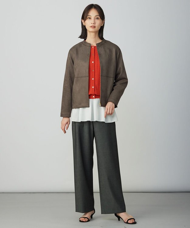 J.PRESS LADIES S シャンブレー2wayストレッチ ワイド ストレート パンツ チャコール系