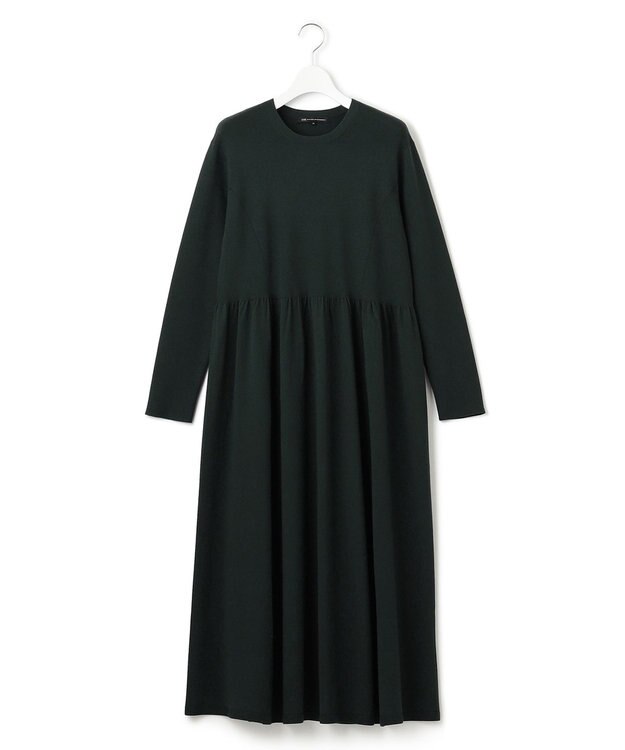 23区 【洗える】ヴィスコースストレッチ Aライン ニットワンピース ダークグリーン系