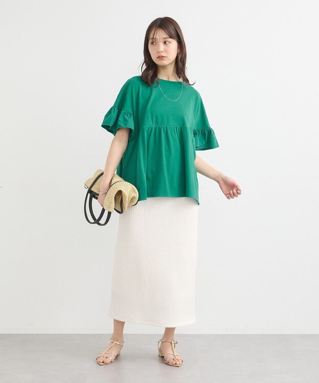 earth music&ecology 【接触冷感/洗濯機可】フリルドッキングポンチョＴ Green