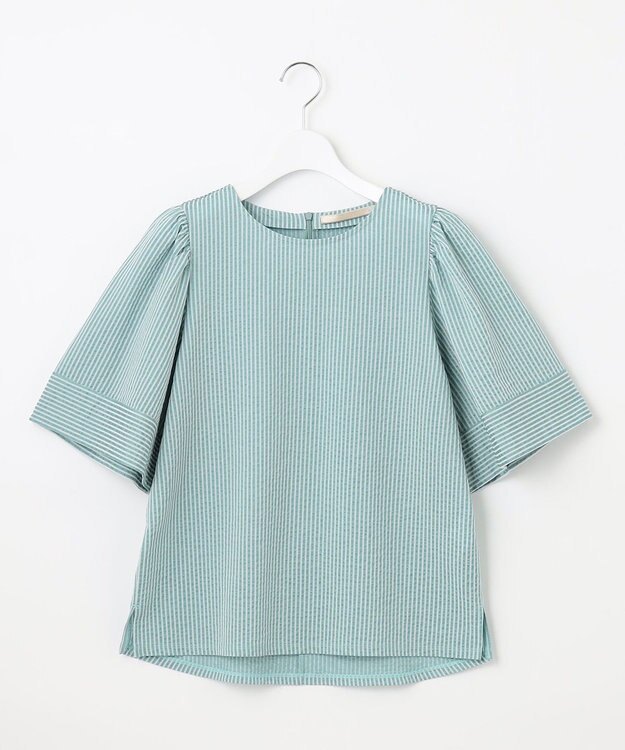 自由区 【WEB限定・洗える・XSサイズあり】シャドウサッカー カットソー ライトグリーン系1