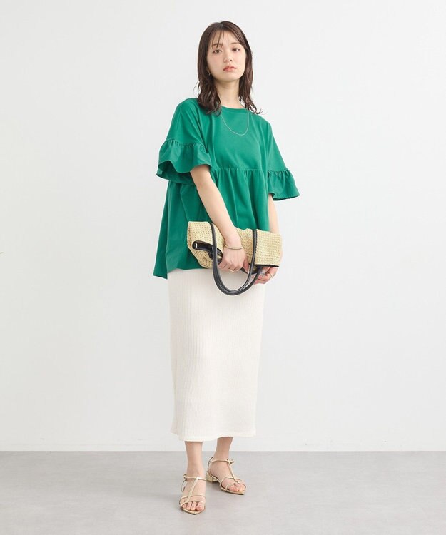 earth music&ecology 【接触冷感/洗濯機可】フリルドッキングポンチョＴ Green