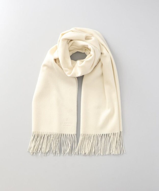 AURORA 【 LANVIN COLLECTION（ランバン コレクション） 】 カシミヤ刺しゅう入り無地ストール（幅70cm) オフホワイト