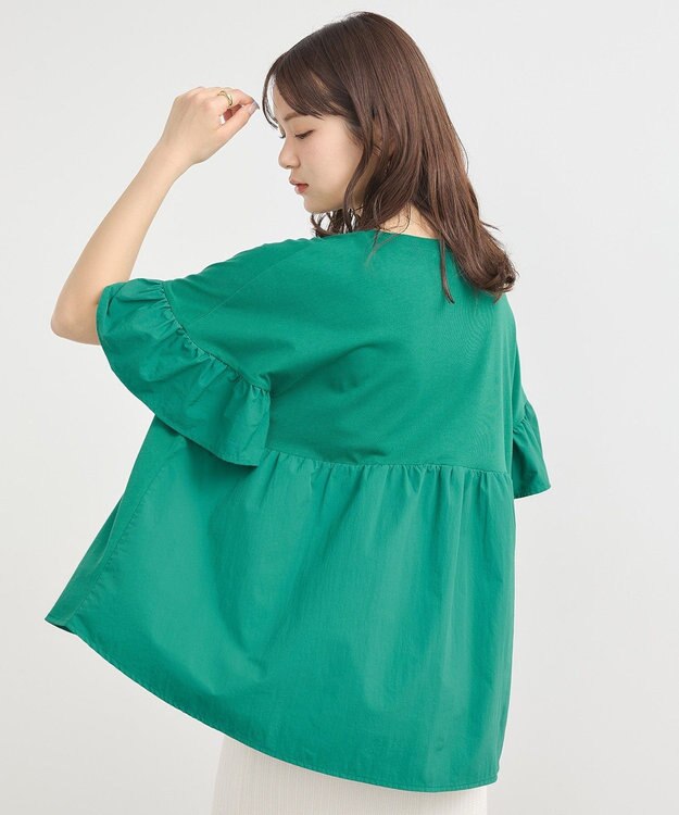 earth music&ecology 【接触冷感/洗濯機可】フリルドッキングポンチョＴ Green