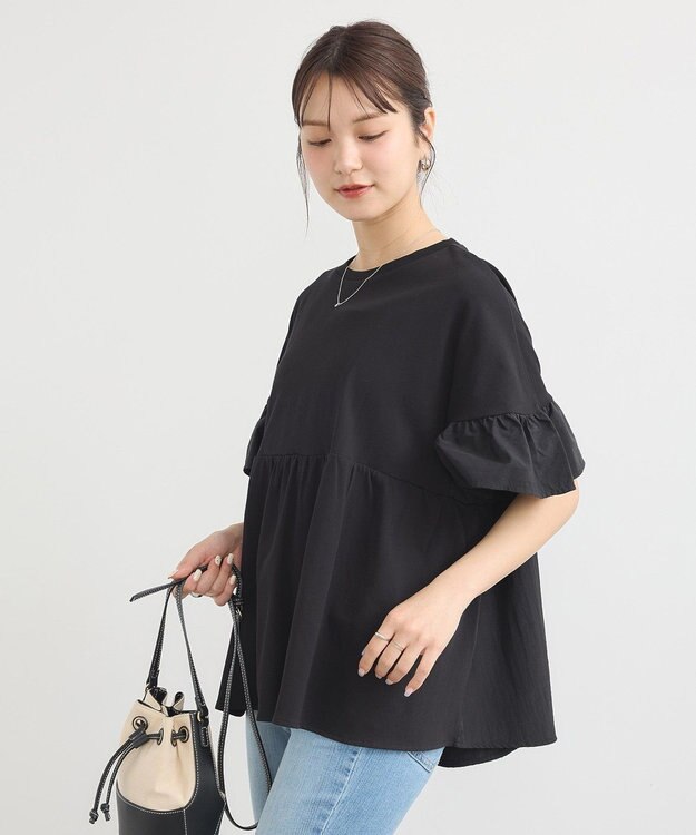earth music&ecology 【接触冷感/洗濯機可】フリルドッキングポンチョＴ Black
