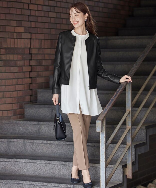 Tiaclasse 【安田美沙子さん着用・日本製・洗える】ジョーゼットピンタックテーパードパンツ キャメル