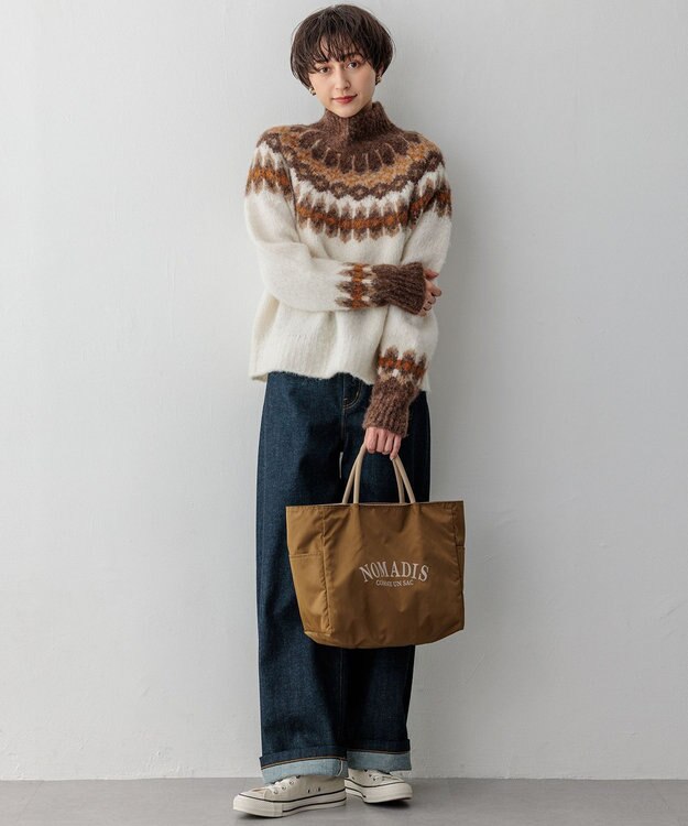 23区 L シャギージャガード タートルネック ニット オフベース