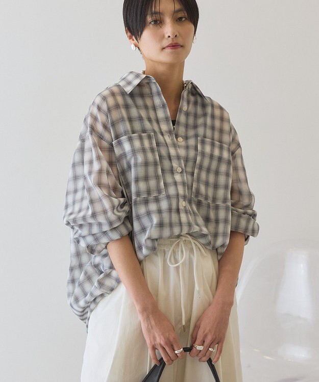 AMERICAN HOLIC シアーチェックシャツ Light Gray