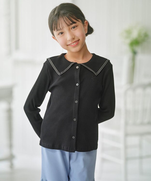 組曲 KIDS 【150-160㎝】セーラーカラー リブトップス ブラック