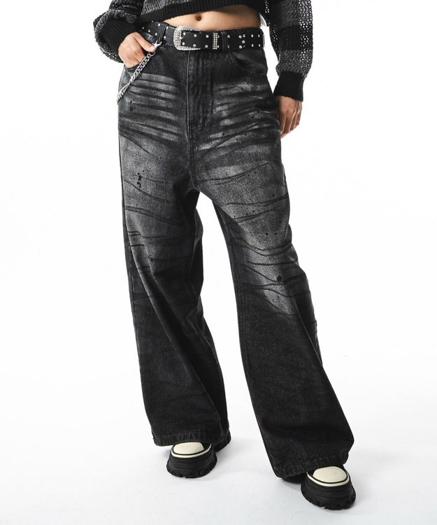 WEGO 【ユニセックス着用ITEM】スーパーバギーダーティデニムパンツ デニムブラックソノタ