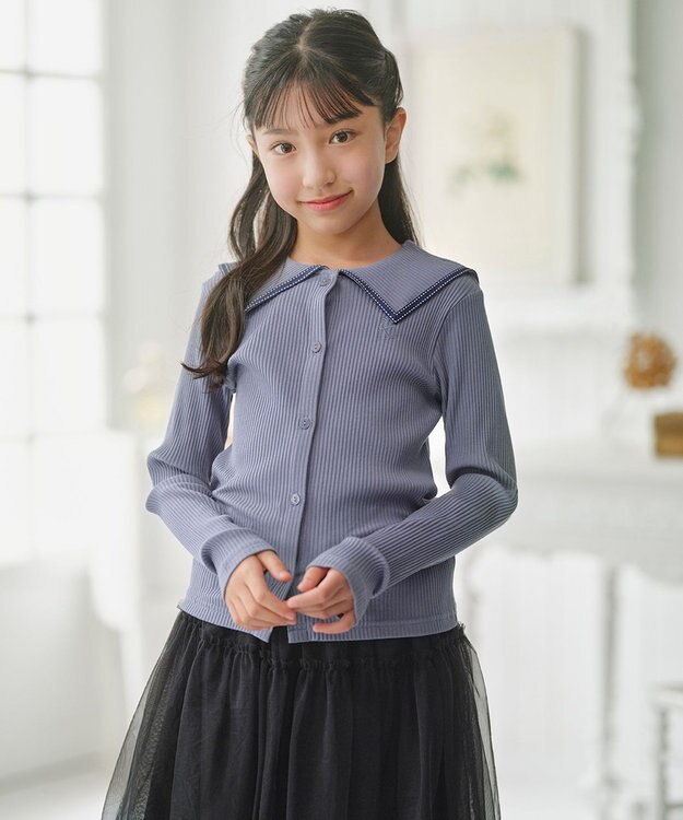 組曲 KIDS 【150-160㎝】セーラーカラー リブトップス サックスブルー