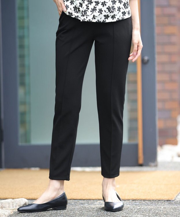 Tiaclasse 【安田美沙子さん着用・日本製・洗える】ジョーゼットピンタックテーパードパンツ ブラック