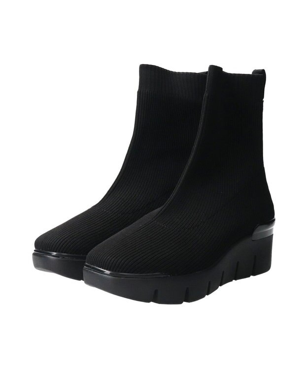 INTER-CHAUSSURES 【BUSSOLA】ニットショートブーツ ブラック雑材